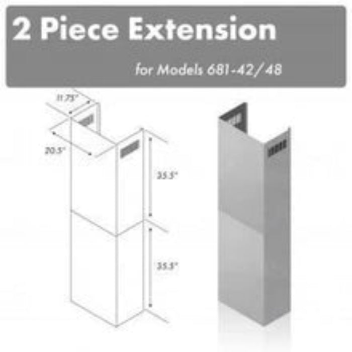 ZLINE 2-Piece 36" DuraSnow® Stainless Steel Extended Chimney for Models 681M-42, 681M-48, 681W-42, and 681W-48