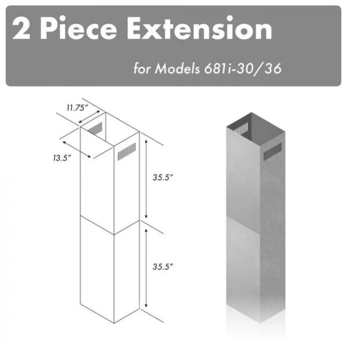 ZLINE 2-Piece 36" Stainless Steel Chimney Extension Kit for 30" and 36" Island Mount Range Hoods