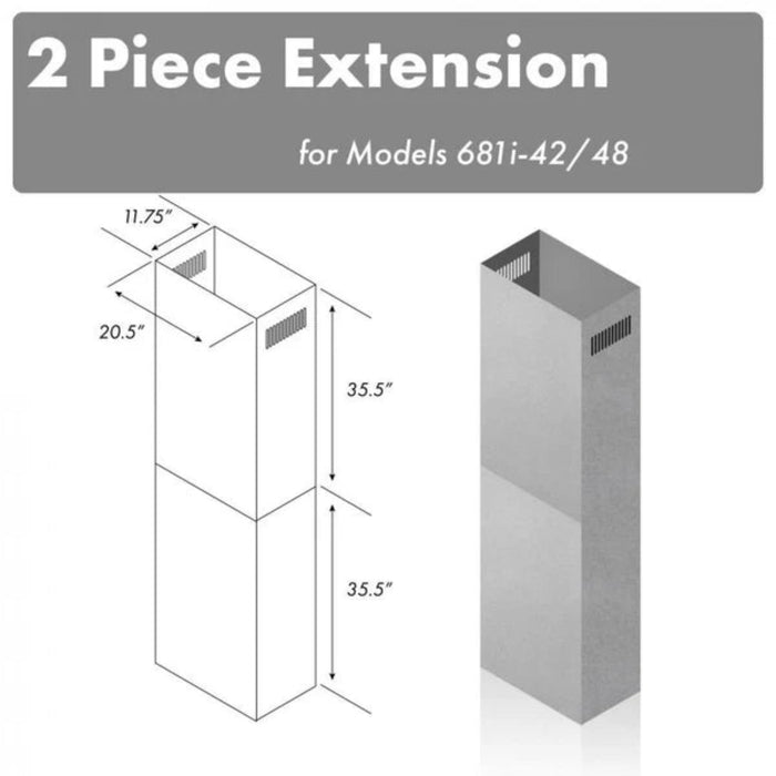 ZLINE  2-Piece 36" DuraSnow® Stainless Steel Chimney Extension Kit for Models 681iM-42, 681iM-48, 681iW-42, and 681iW-48