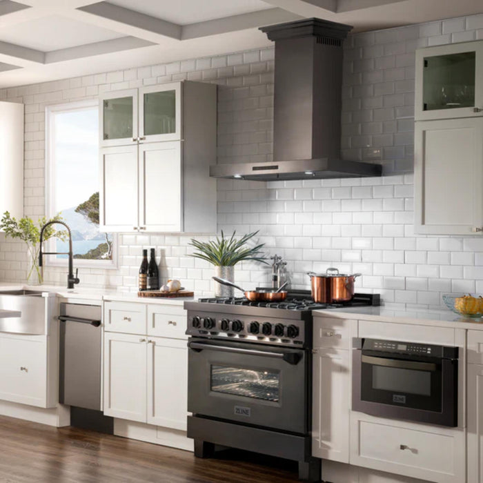 ZLINE Black Stainless Steel Wall Mount Range Hood with Crown Molding (BSKBNCRN)