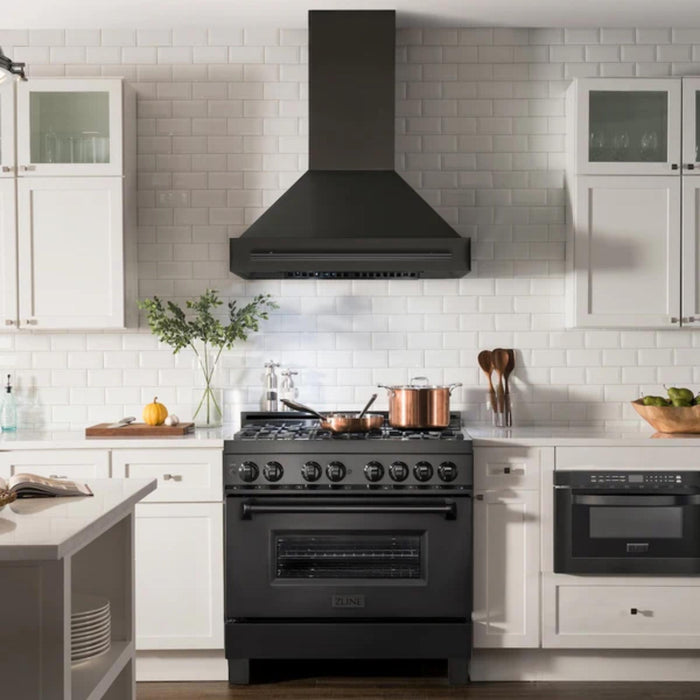 ZLINE Black Stainless Steel Wall Mount Range Hood with Handle