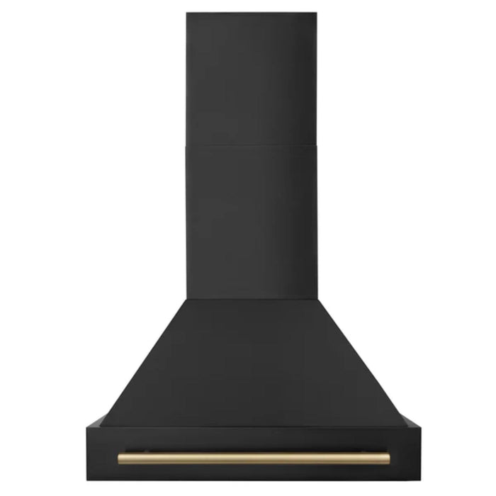 ZLINE Autograph Edition Black Stainless Steel Wall Mount Range Hood with Champagne Bronze Handle