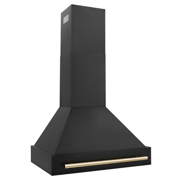 ZLINE Autograph Edition Black Stainless Steel Wall Mount Range Hood with Gold Handle
