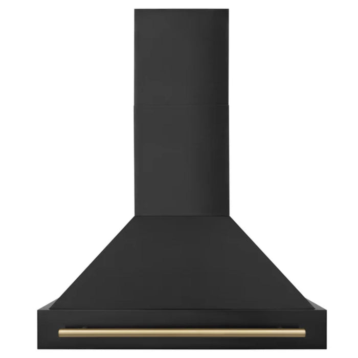 ZLINE Autograph Edition Black Stainless Steel Wall Mount Range Hood with Champagne Bronze Handle