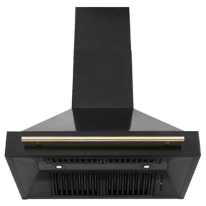 ZLINE 36" Black Stainless Steel Range Hood with Champagne Bronze Handle