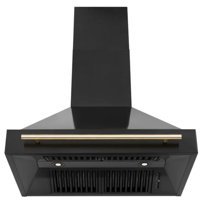 ZLINE Autograph Edition Black Stainless Steel Wall Mount Range Hood with Gold Handle