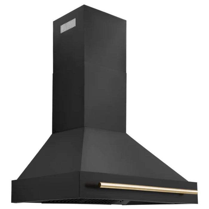 ZLINE Autograph Edition Black Stainless Steel Wall Mount Range Hood with Gold Handle