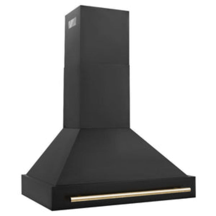 ZLINE 36" Black Stainless Steel Range Hood with Champagne Bronze Handle