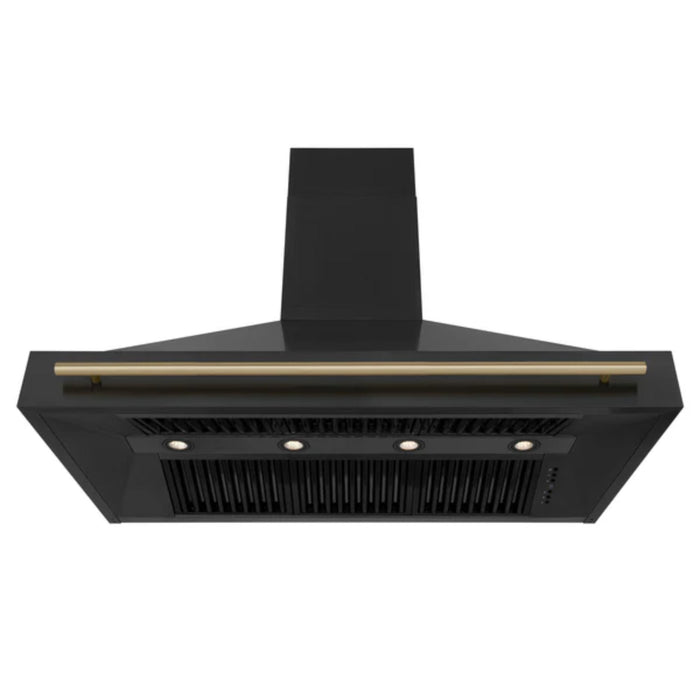 ZLINE Autograph Edition Black Stainless Steel Wall Mount Range Hood with Gold Handle