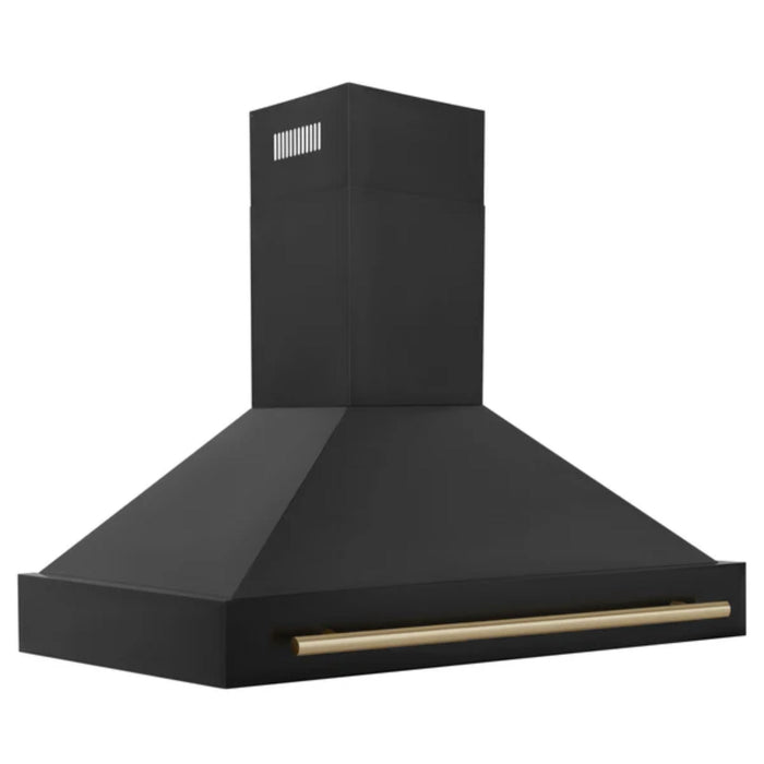 ZLINE Autograph Edition Black Stainless Steel Wall Mount Range Hood with Champagne Bronze Handle