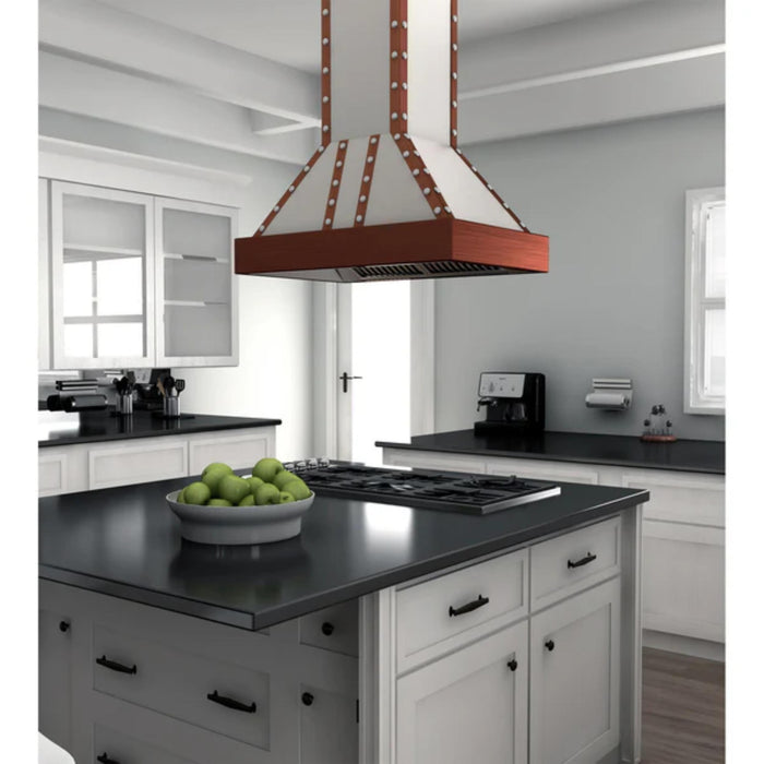 ZLINE 655i-SCCCS-36 36 Inch Designer Series Satin Stainless Steel Island Range Hood with Copper Trim – 700 CFM