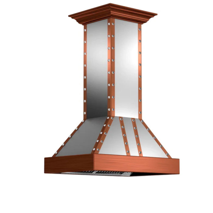 ZLINE 655i-SCCCS-36 36 Inch Designer Series Satin Stainless Steel Island Range Hood with Copper Trim – 700 CFM