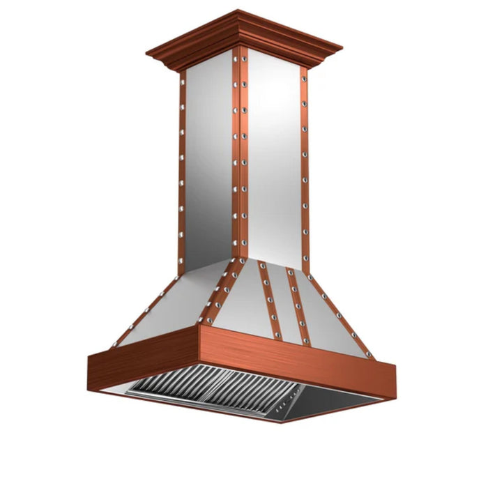 ZLINE 655i-SCCCS-36 36 Inch Designer Series Satin Stainless Steel Island Range Hood with Copper Trim – 700 CFM