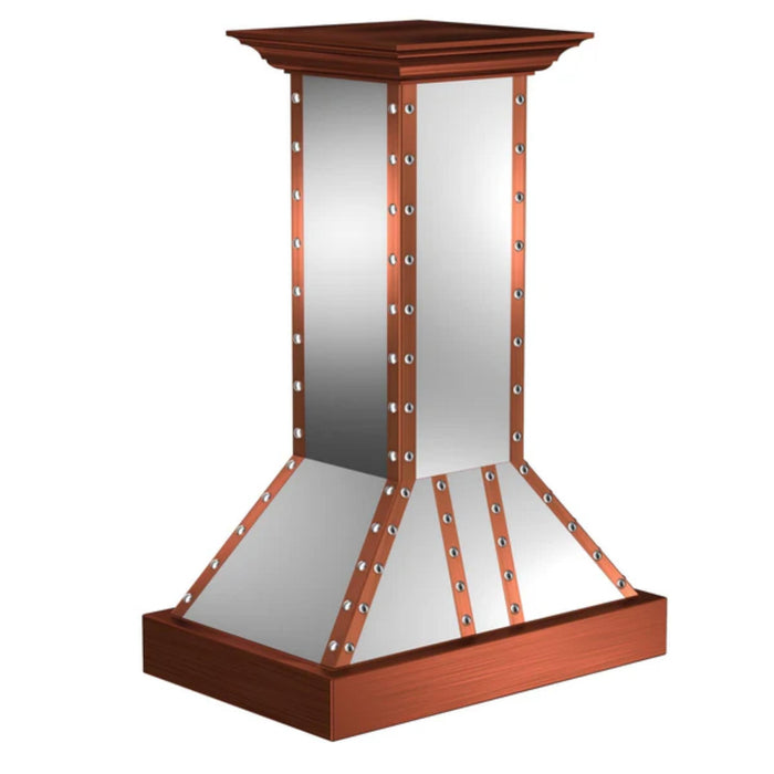 ZLINE 655i-SCCCS-36 36 Inch Designer Series Satin Stainless Steel Island Range Hood with Copper Trim – 700 CFM