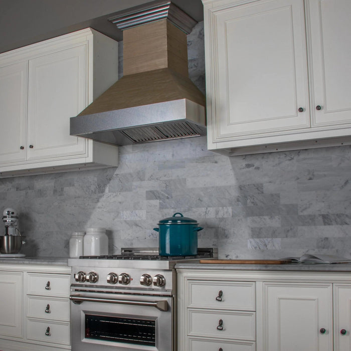 ZLINE 365YY 700 CFM Wooden Wall Mount Range Hood with Stainless Steel Accent