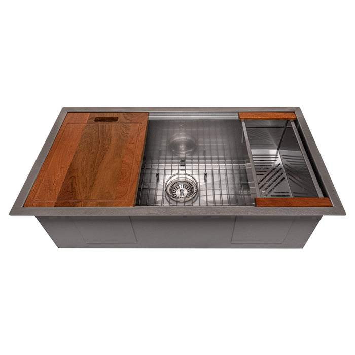 ZLINE 33" Garmisch Undermount Single Bowl Kitchen Sink with Bottom Grid and Accessories