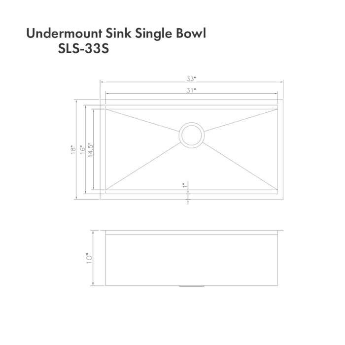 ZLINE 33" Garmisch Undermount Single Bowl Kitchen Sink with Bottom Grid and Accessories