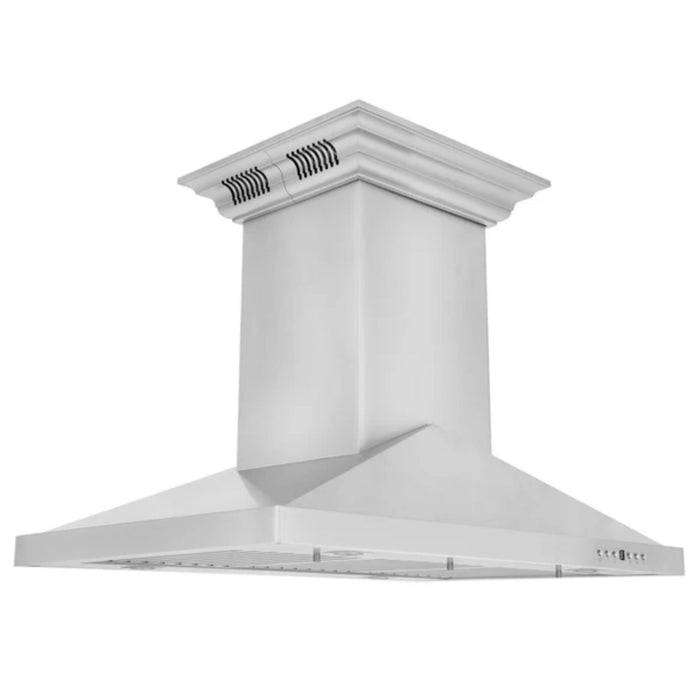 ZLINE GL1iCRN-BT 30" and 36" CrownSound™ Island Mount Range Hood with Built-in Bluetooth Speakers.