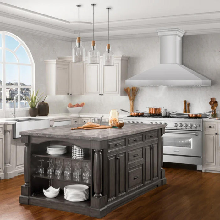 ZLINE 30", 36", 42", 48", and 60" Professional Convertible Vent Wall Mount Range Hoods with Crown Molding in Stainless Steel