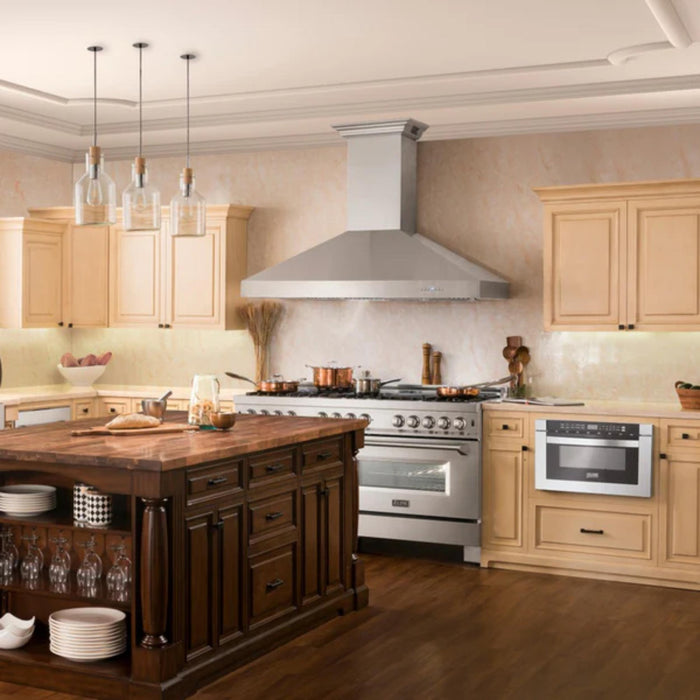 ZLINE 667CRN-BT Series Wall Mount Range Hood with Bluetooth Speakers.