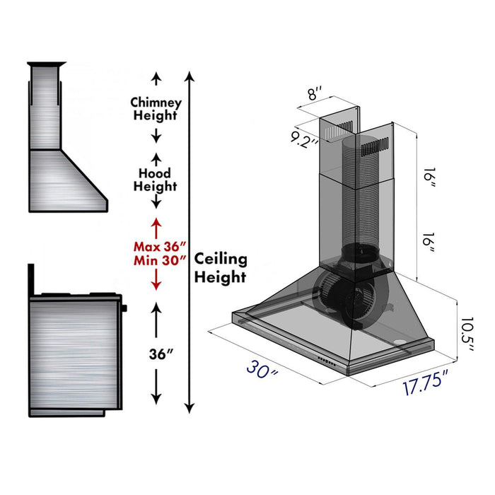 ZLINE 36" Convertible Vent Wall Mount Range Hood in Stainless Steel (KB-36)