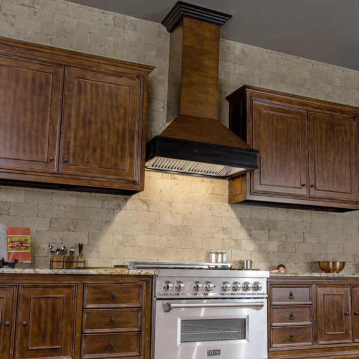 ZLINE 36" Antigua and Hamilton Wooden Wall Mount Range Hood with 4-Speed Motor and Remote Blower
