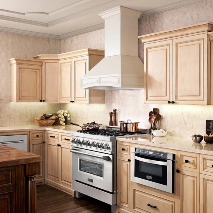 ZLINE 30" & 36" Wooden Wall Mount Range Hoods with Dual Remote Blower in Cottage White
