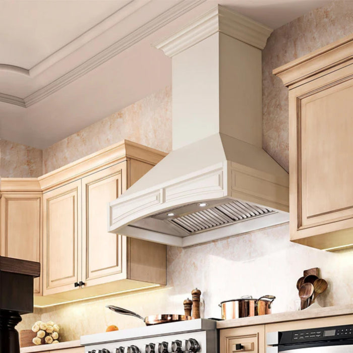 ZLINE 30" & 36" Wooden Wall Mount Range Hoods with Dual Remote Blower in Cottage White