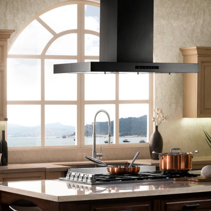 ZLINE Convertible Island Mount Range Hood in Black Stainless Steel