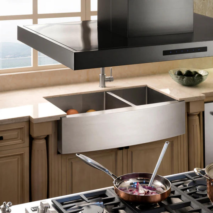 ZLINE Convertible Island Mount Range Hood in Black Stainless Steel